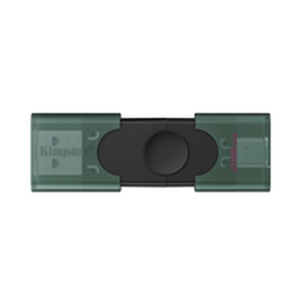 Kingston USB-Stick mit doppelten Anschlüssen: USB-A und USB-C. Transparent grüne Hülle.