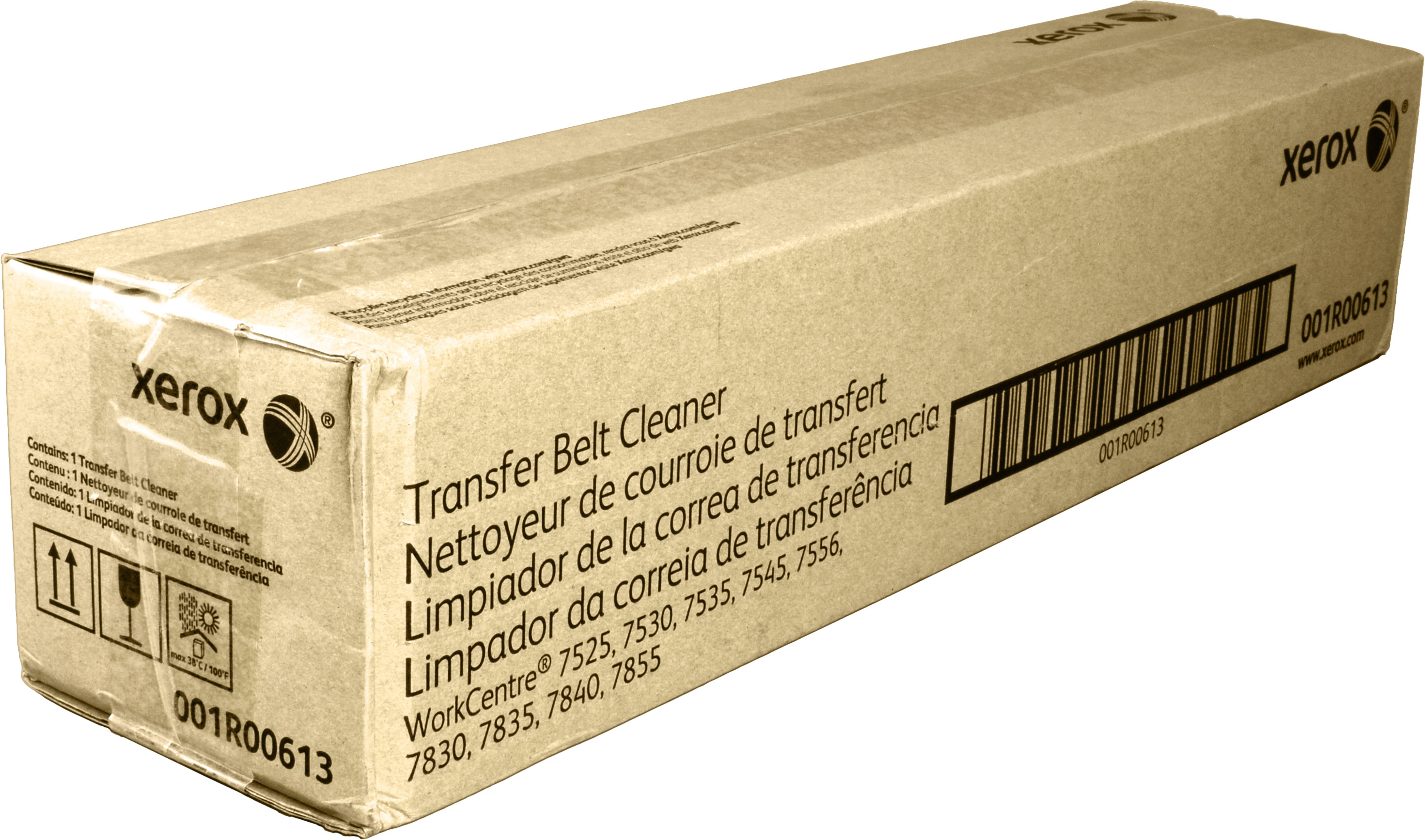 Scatola Xerox Transfer Belt Cleaner con codice a barre e informazioni sul prodotto.