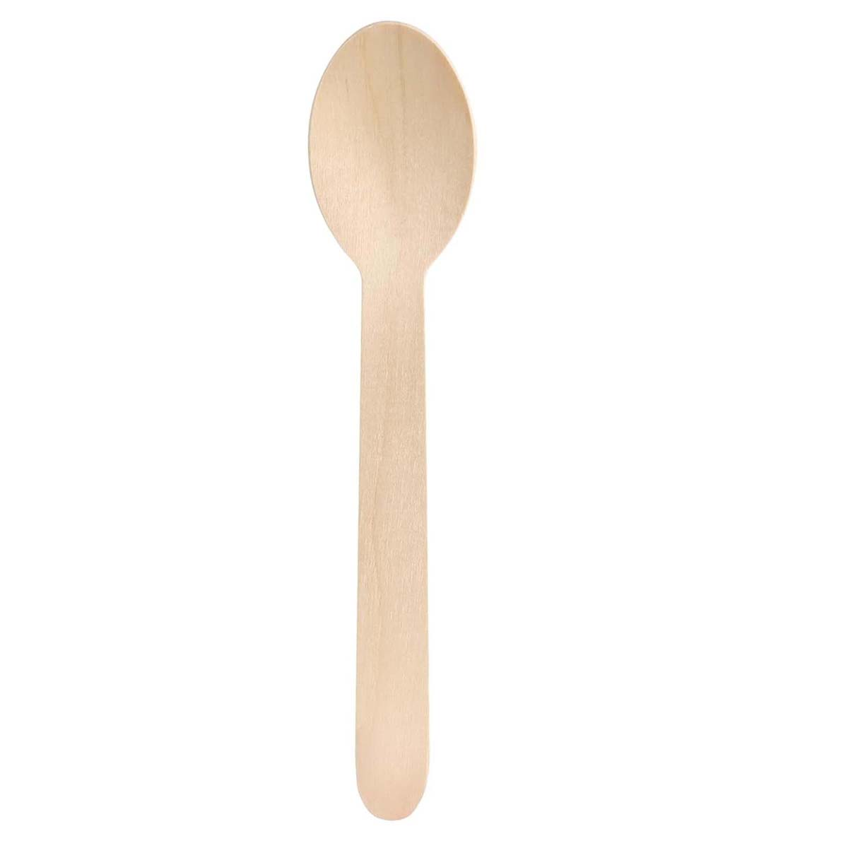 Un singolo cucchiaio di legno con una coppa ovale e manico dritto su sfondo bianco.
