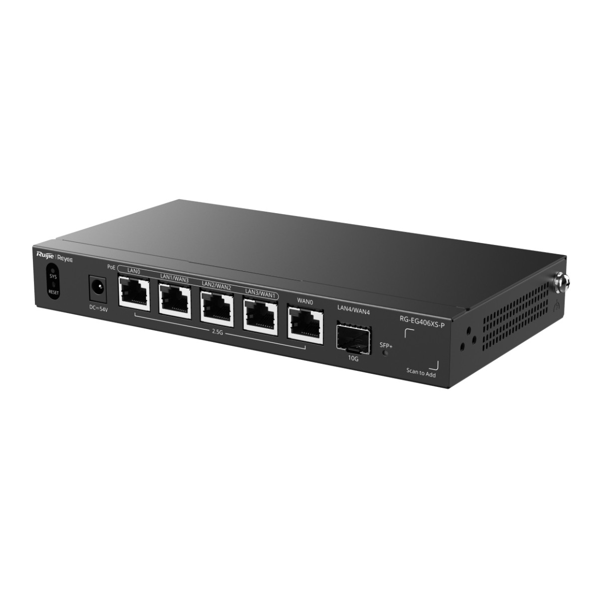Router Ruijie Reyee RG-EG406XS-P nero con porte LAN/WAN multiple e SFP+ 10G.