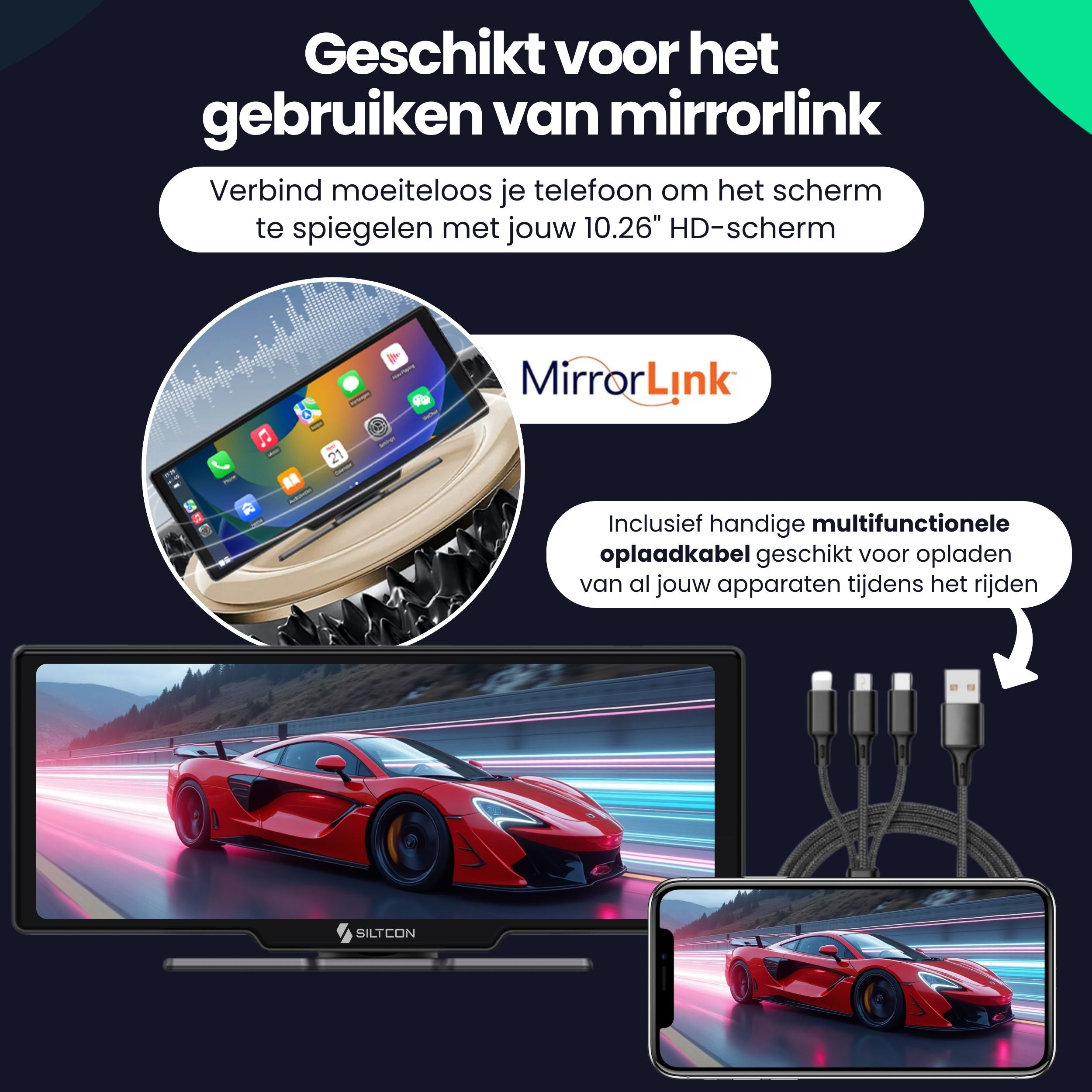 Nince CarPlay Scherm 10 Inch - Draadloos Apple CarPlay & Android Auto Navigatiesysteem Auto Met Dashcam Achteruitrijcamera