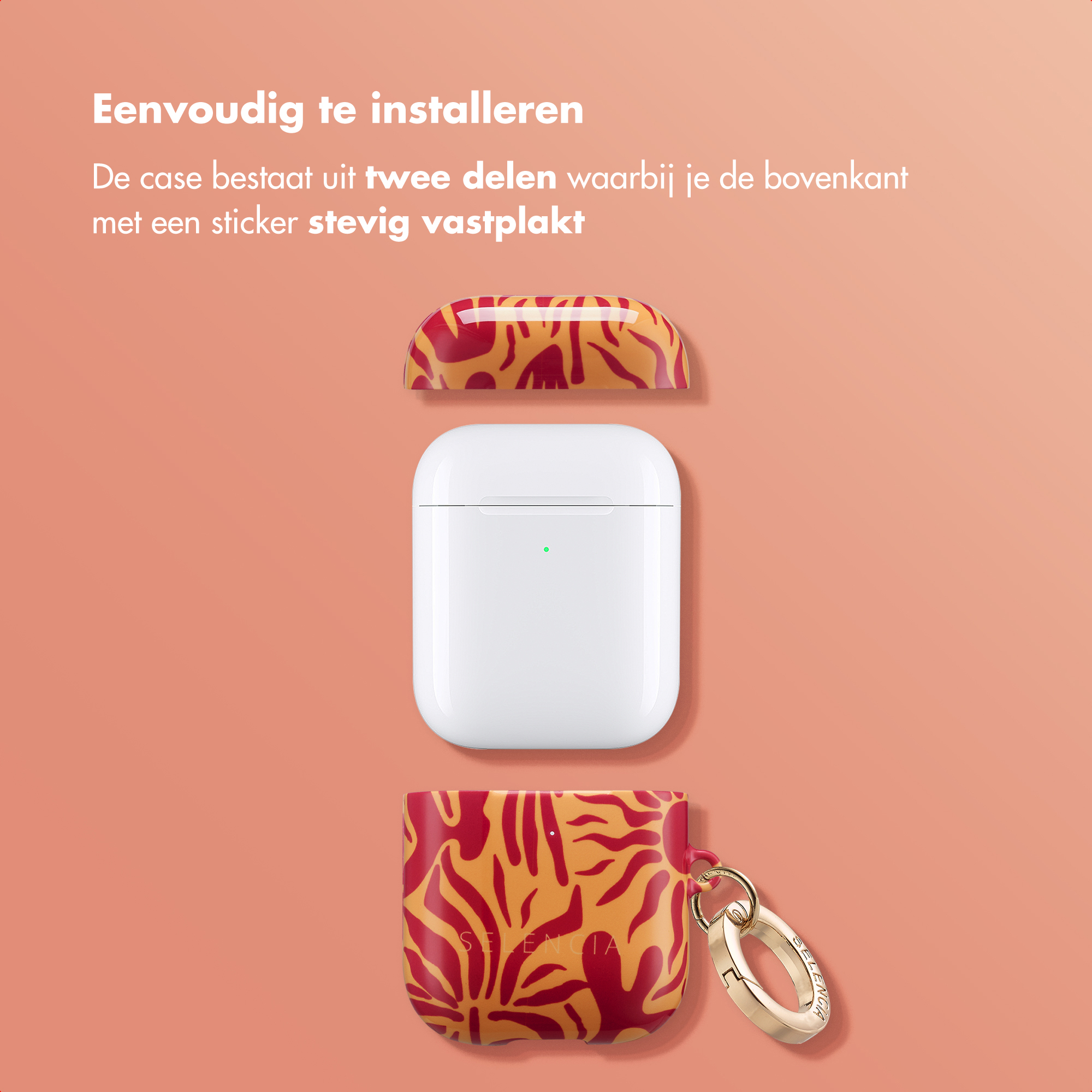 Custodia bianca per AirPods in due parti con motivo accattivante.