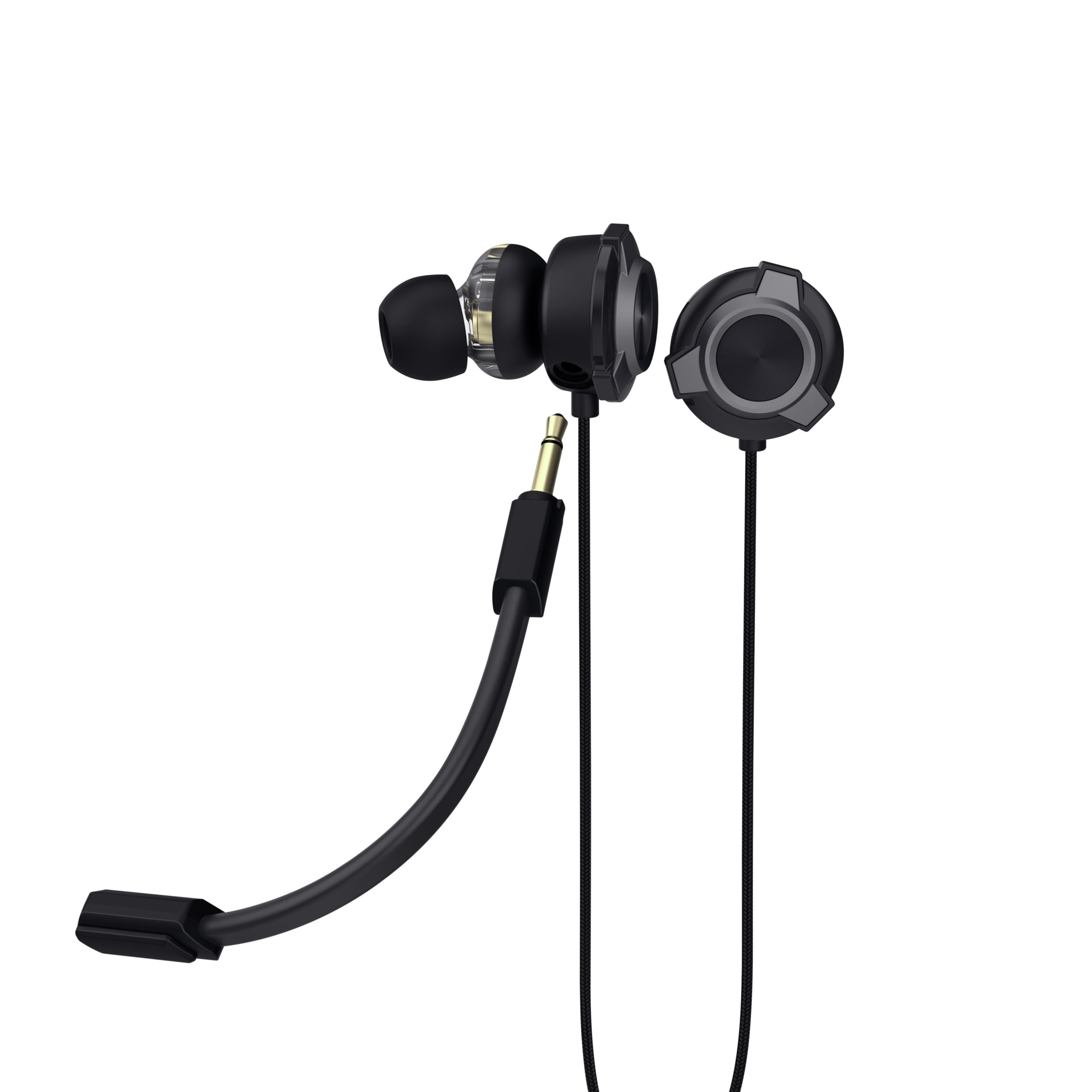 Zwarte in-ear oordopjes met microfoon en 3,5 mm jackplug.