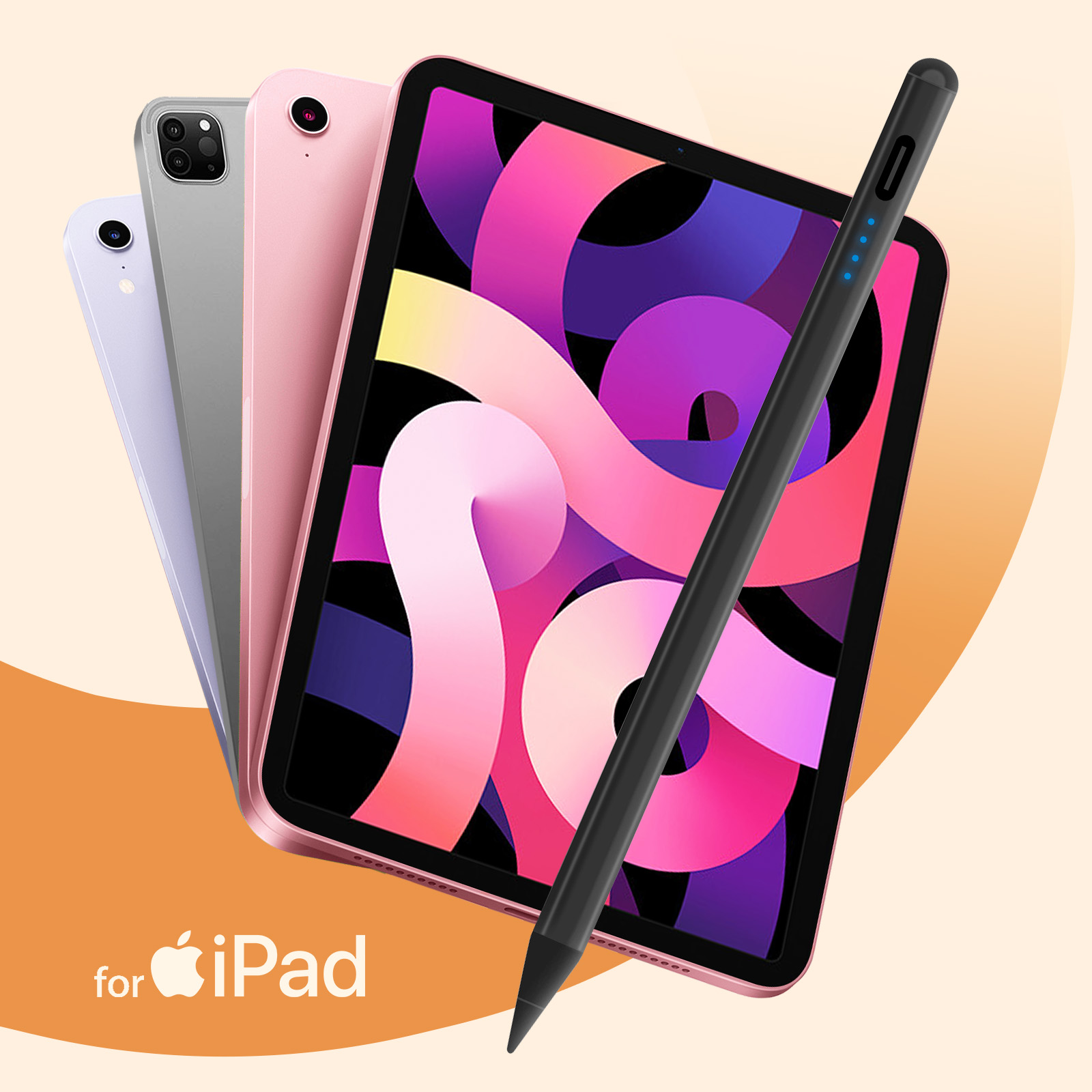 Stilo su iPad viola, rosa e argento. Logo 'For iPad' visibile.