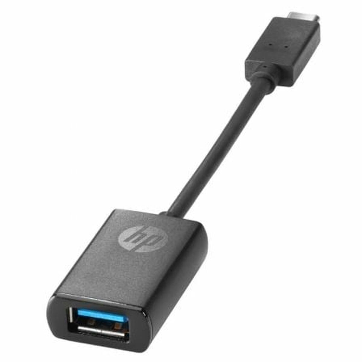 Cavo adattatore HP da USB-C a USB-A nero con logo HP sull'estremità USB-A femmina.