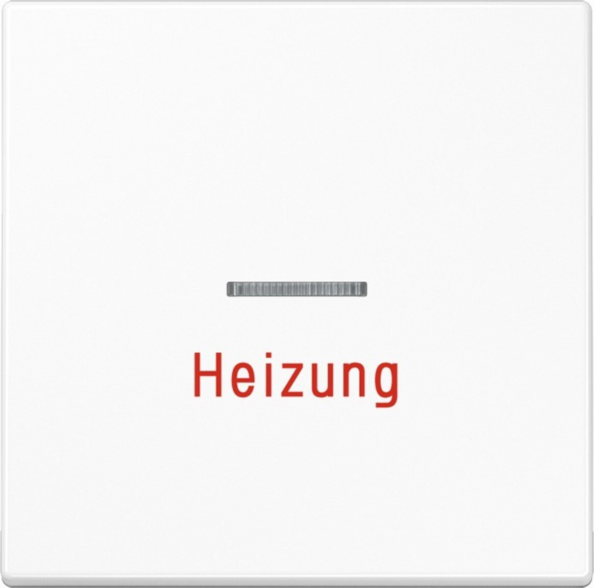 Un quadrato bianco con la scritta "Heizung" in rosso e una piccola linea grigia.
