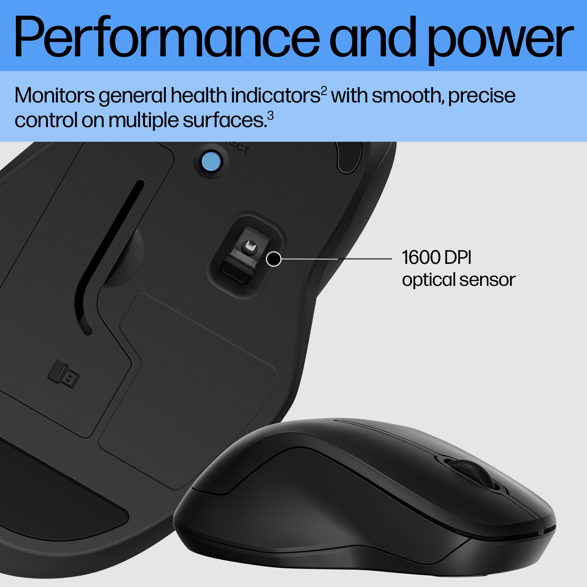 Mouse nero per computer con sensore ottico da 1600 DPI.