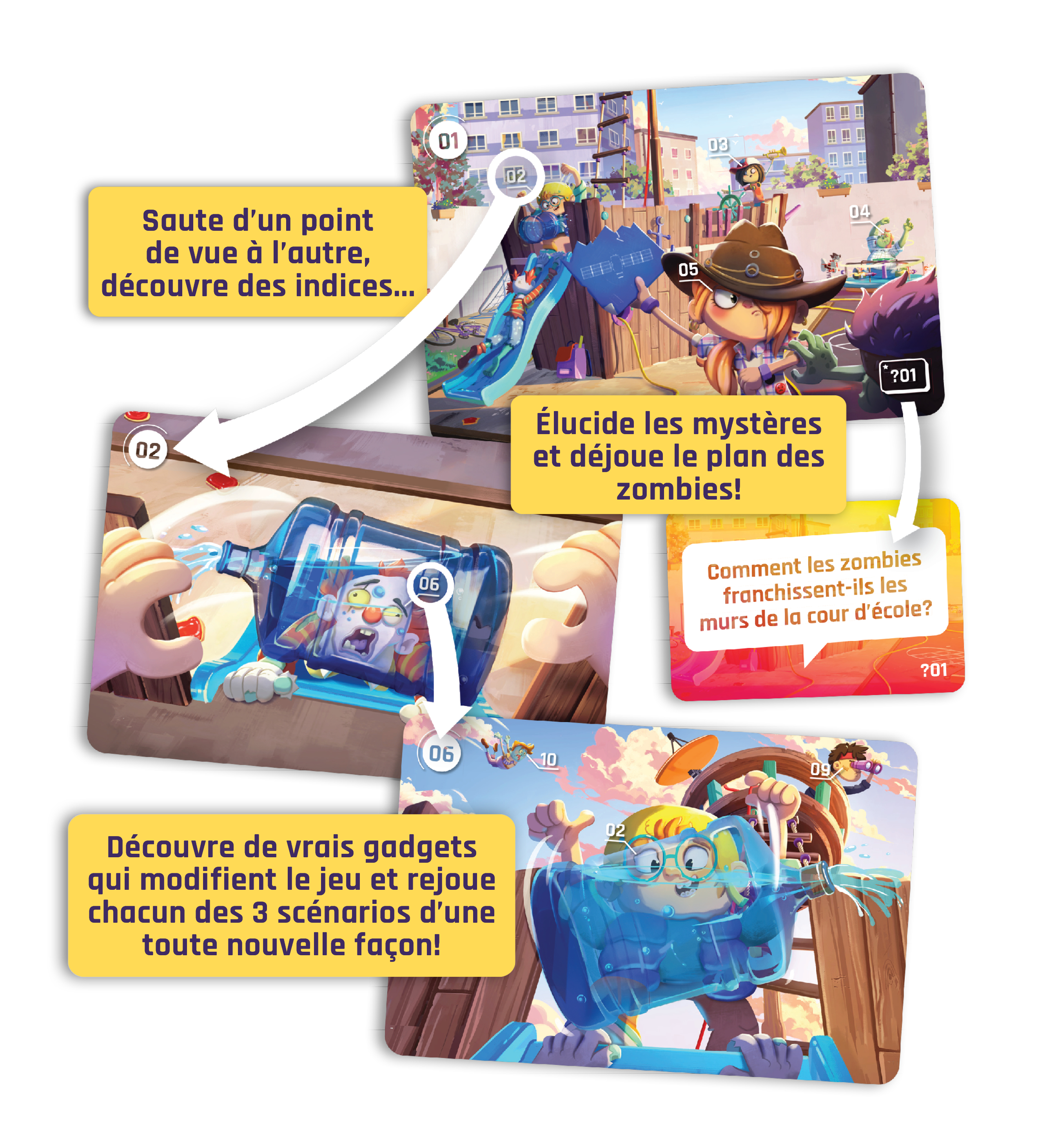 Carte di gioco con personaggi dei cartoni animati e caselle di testo che invitano al gioco.
