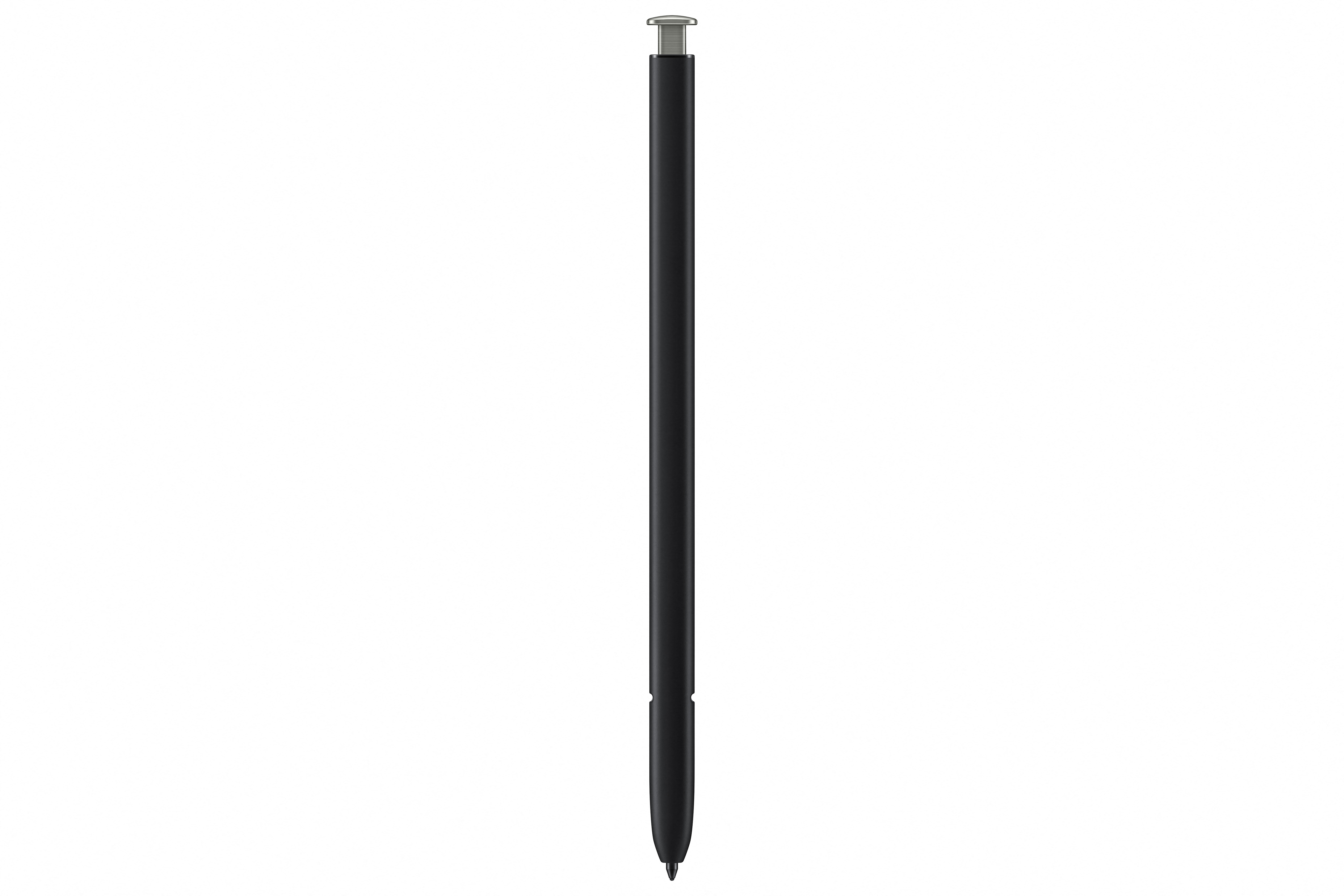 Uno stilo nero con punta argentata e un pulsante argentato in cima.