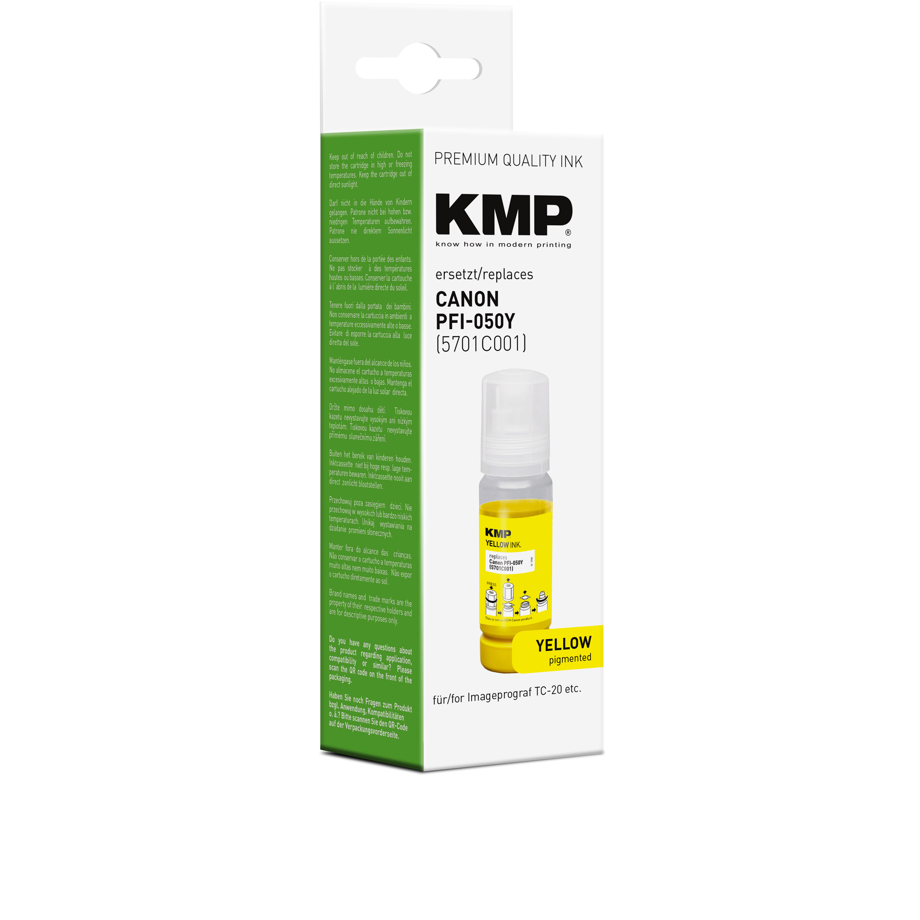 Inchiostro giallo KMP per Canon PFI-050Y, sostituisce Canon PFI-050Y (5701C001).