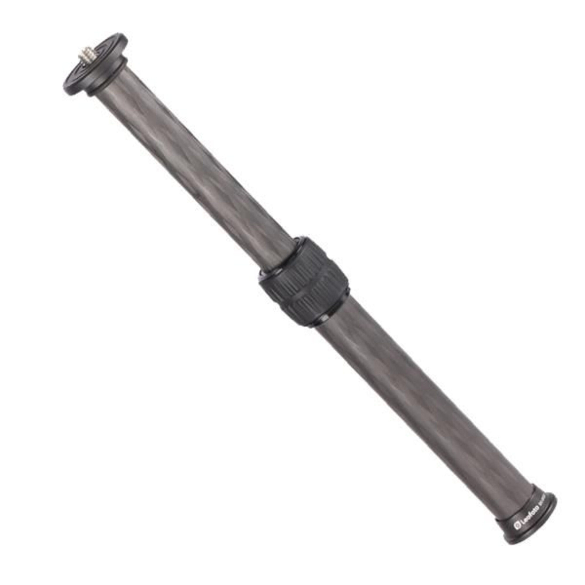Ein graues Carbonfaser-Einbeinstativ mit schwarzer Drehverriegelung und silberner Schraubhalterung.