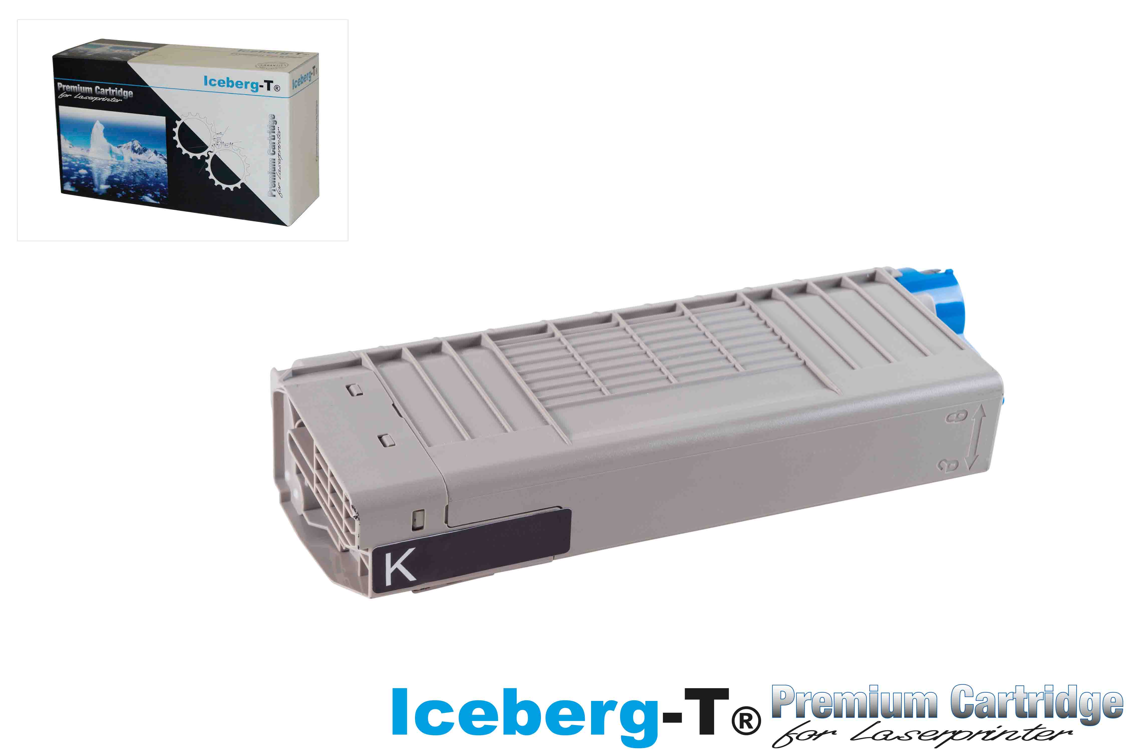 Grauer Toner für Laserdrucker mit blauen Akzenten und K-Kennzeichnung.