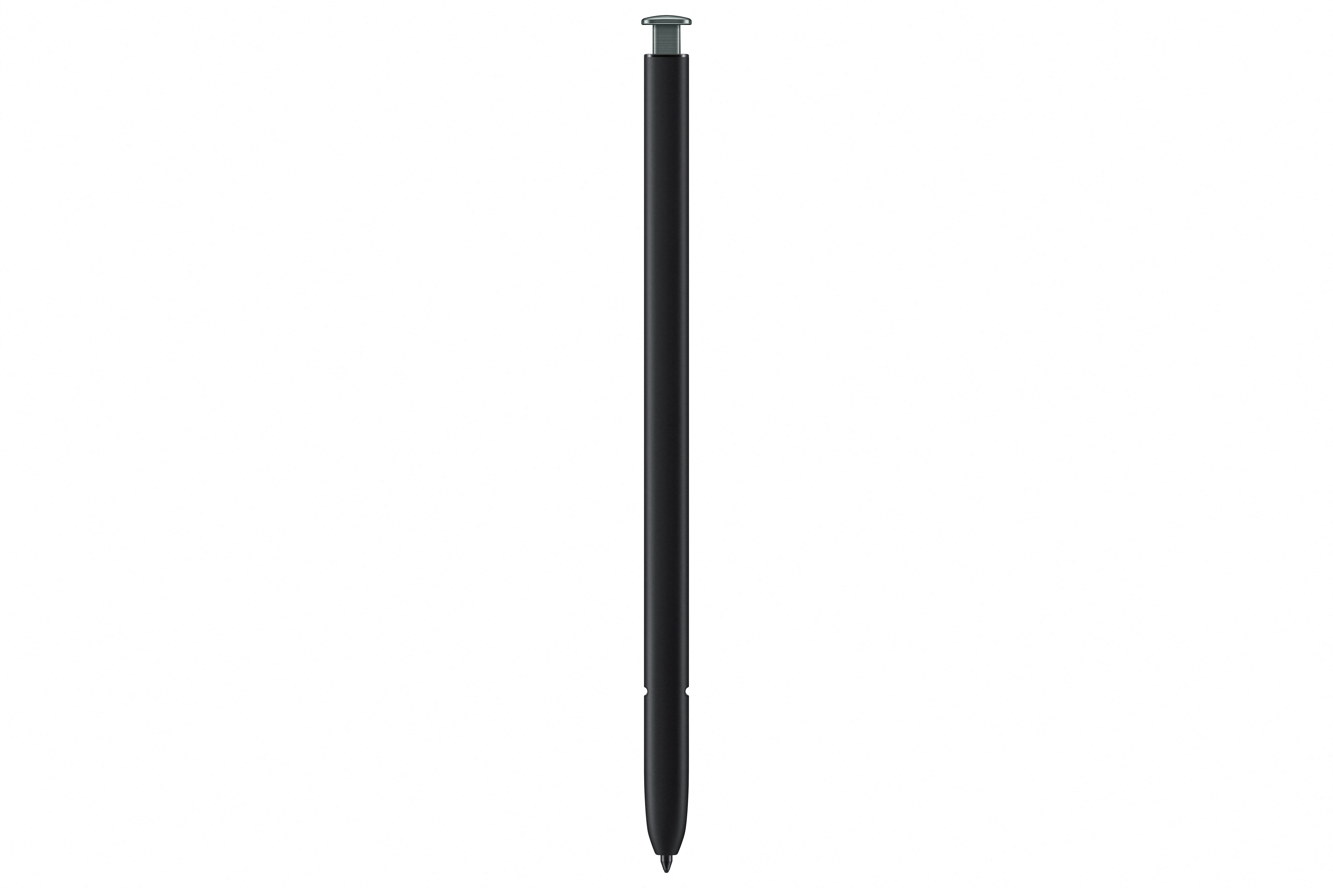 Una penna stilo nera con punta argentata su sfondo bianco.