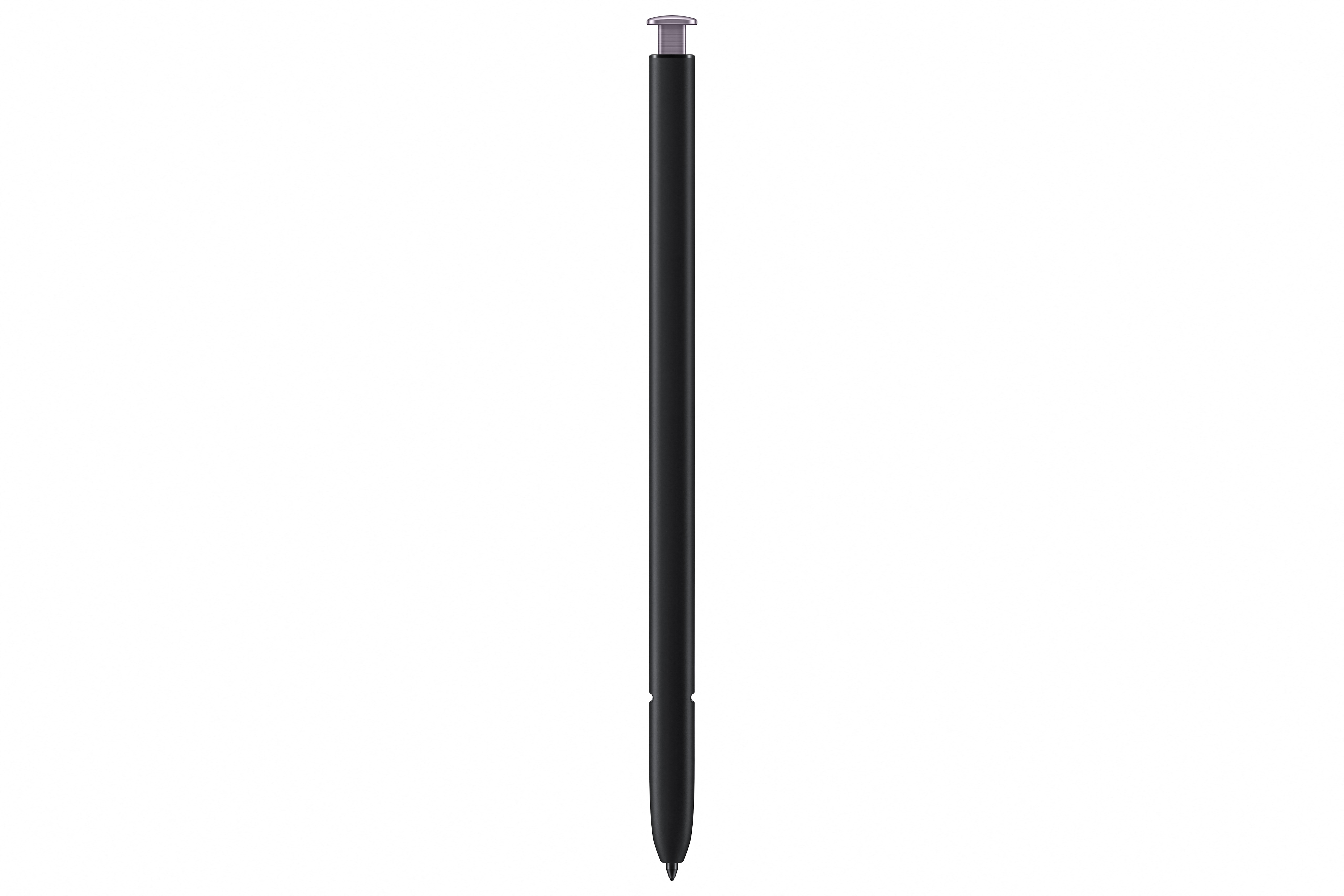 Una penna stilo nera con punta argentata su sfondo bianco.