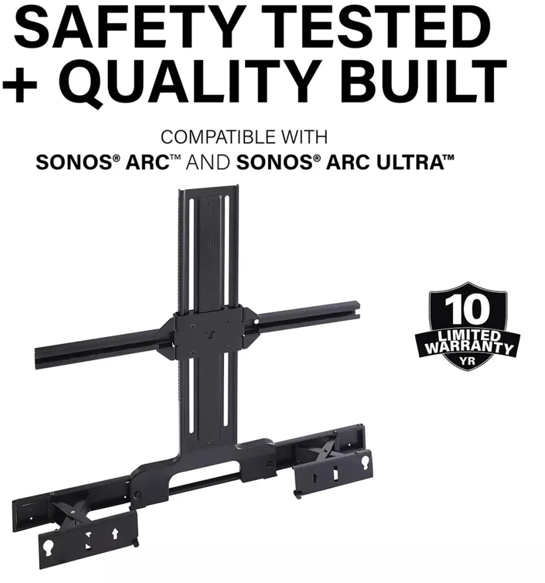 Zwarte Sonos Arc soundbar muurbeugel, compatibel met Sonos Arc & Arc Ultra. 10 jaar garantie.