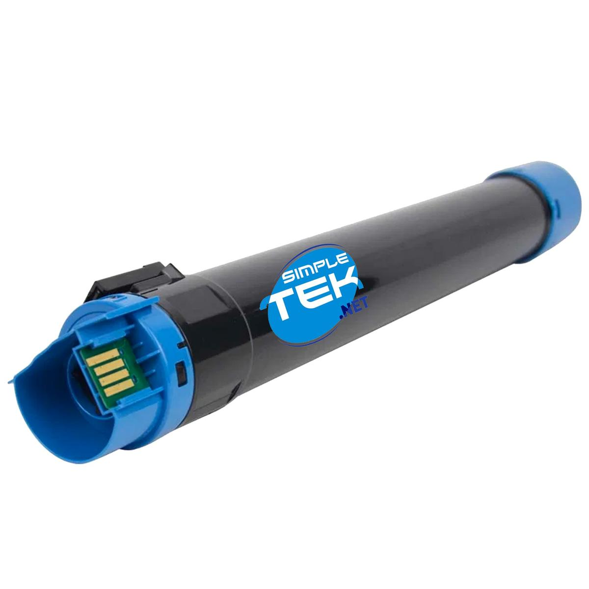 Cartuccia toner nera con cappuccio blu e connettore. Il logo dice Simple Tek.