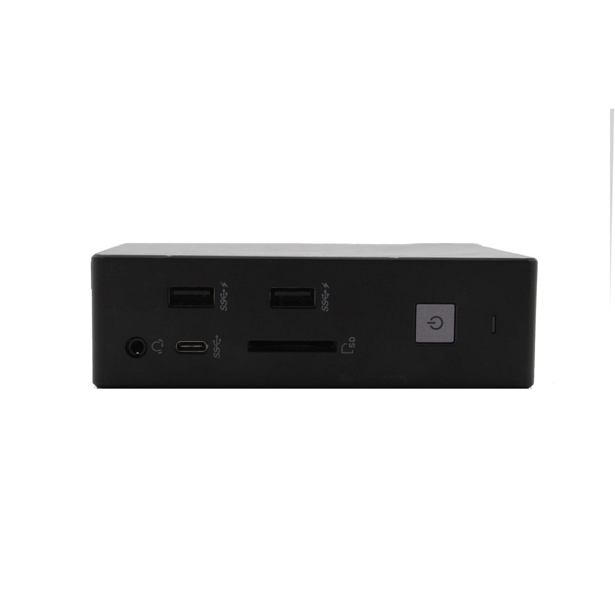 Case nero per mini PC con porte USB, lettore di schede SD e pulsante di accensione.