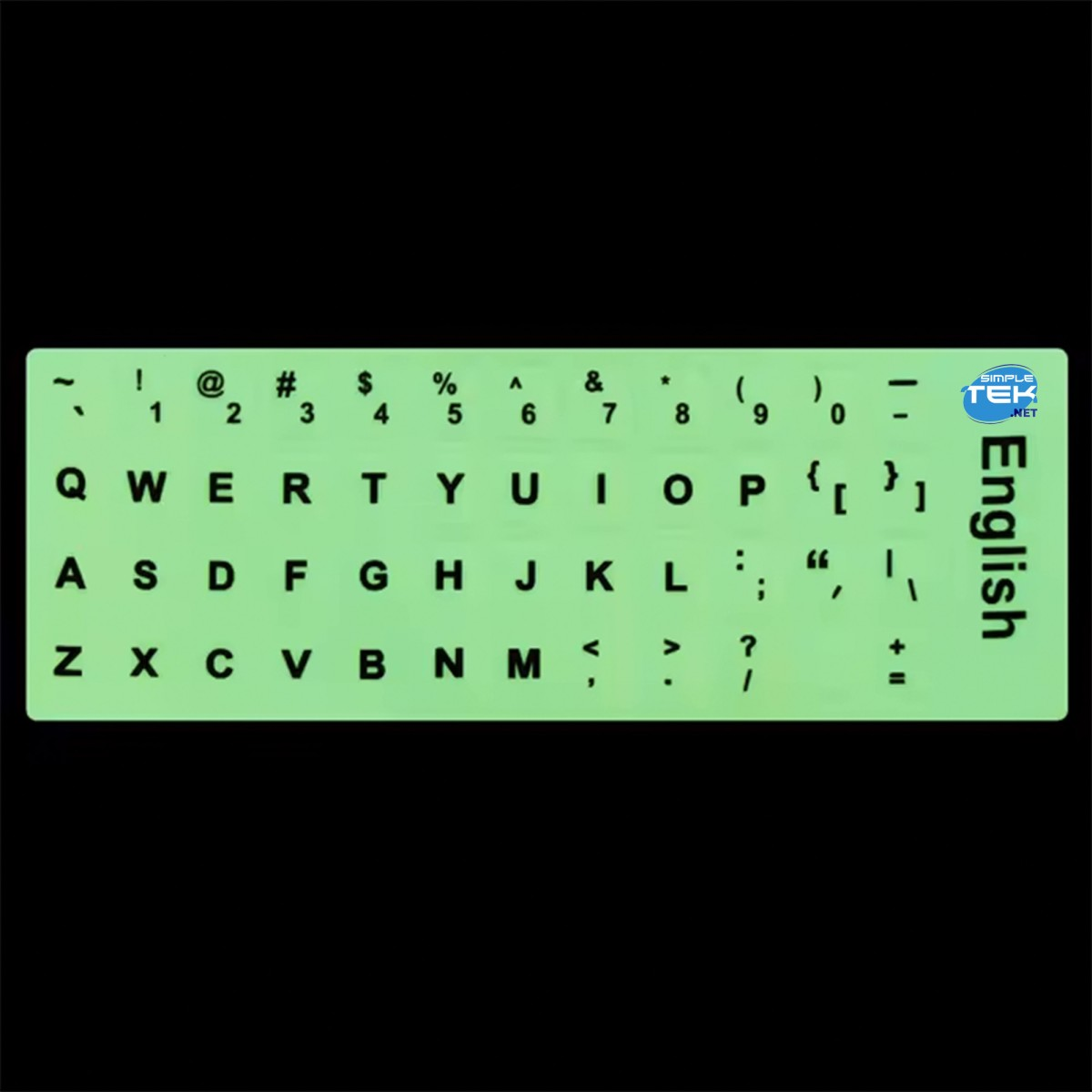 Sfondo con adesivo per tastiera inglese, layout QWERTY.