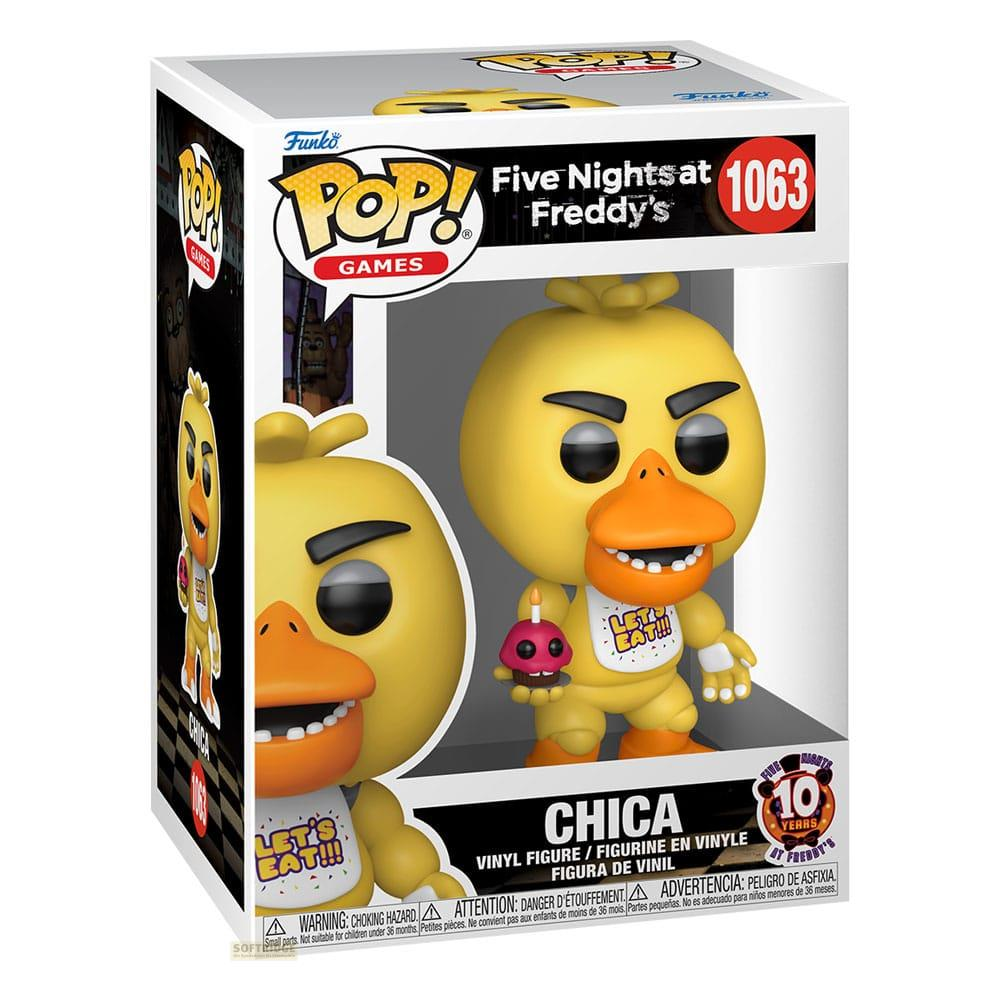 Caja Funko Pop que muestra a Chica de Five Nights at Freddy's sosteniendo un cupcake.