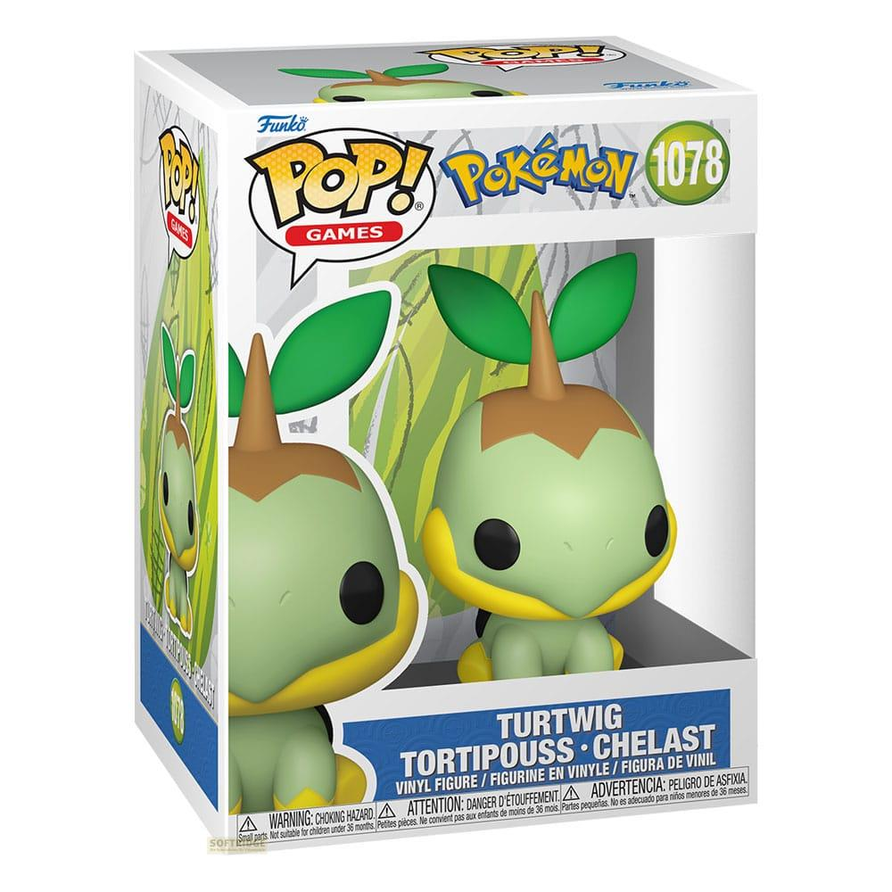 Figura de vinilo Funko Pop! Pokemon 1078 Tortwig en caja con fondo de plantas.