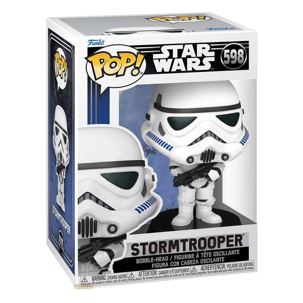 Figurka Funko Pop! Star Wars Stormtrooper w pudełku. Biała zbroja, czarny blaster.
