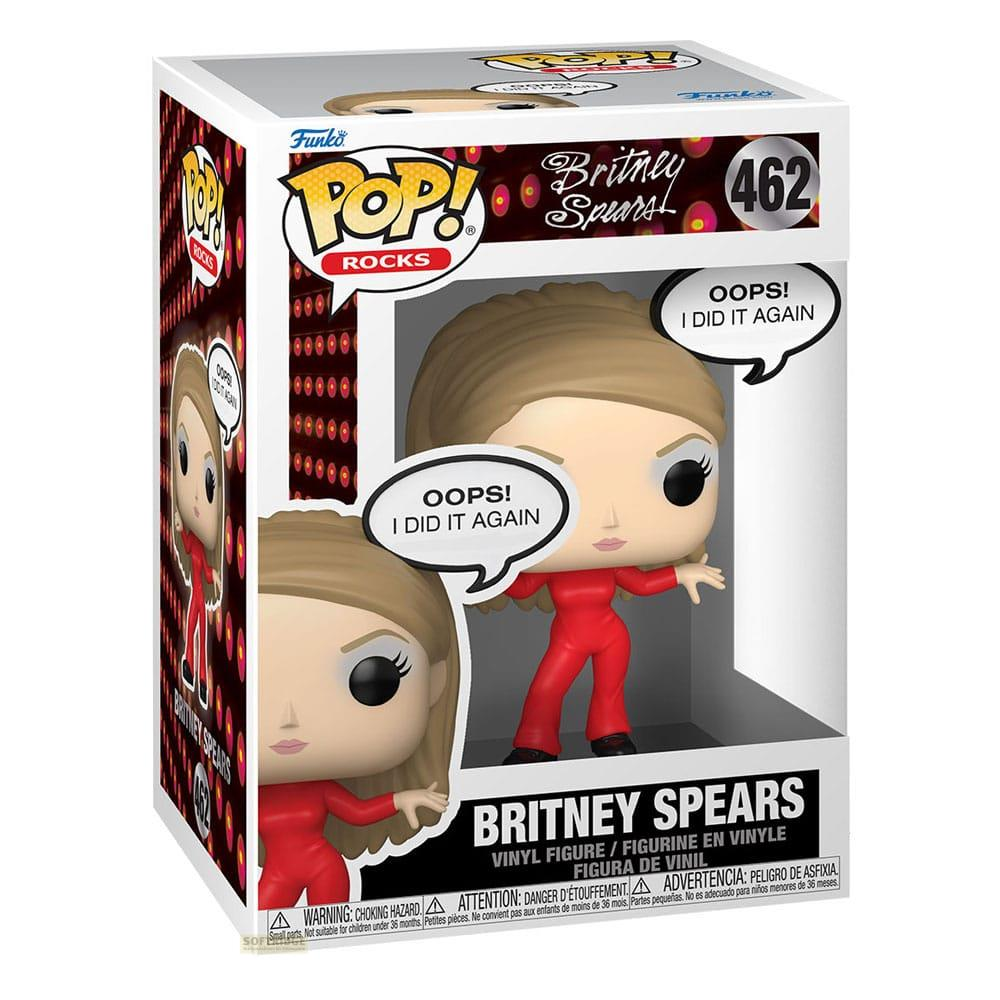Figura de vinilo Funko Pop de Britney Spears en caja. Lleva mono rojo.