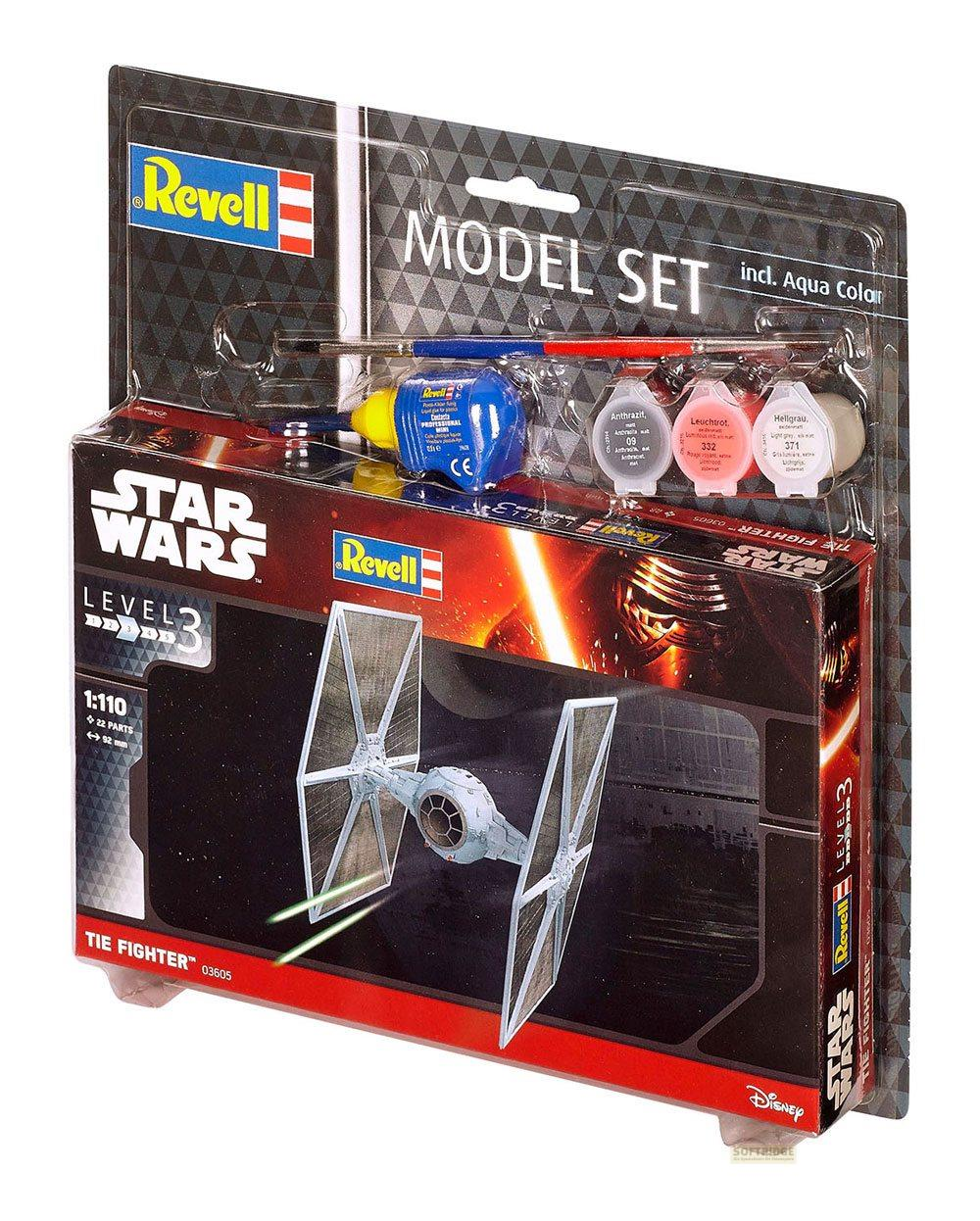 Zestaw modelarski Revell Star Wars TIE Fighter z farbami i pędzlem.