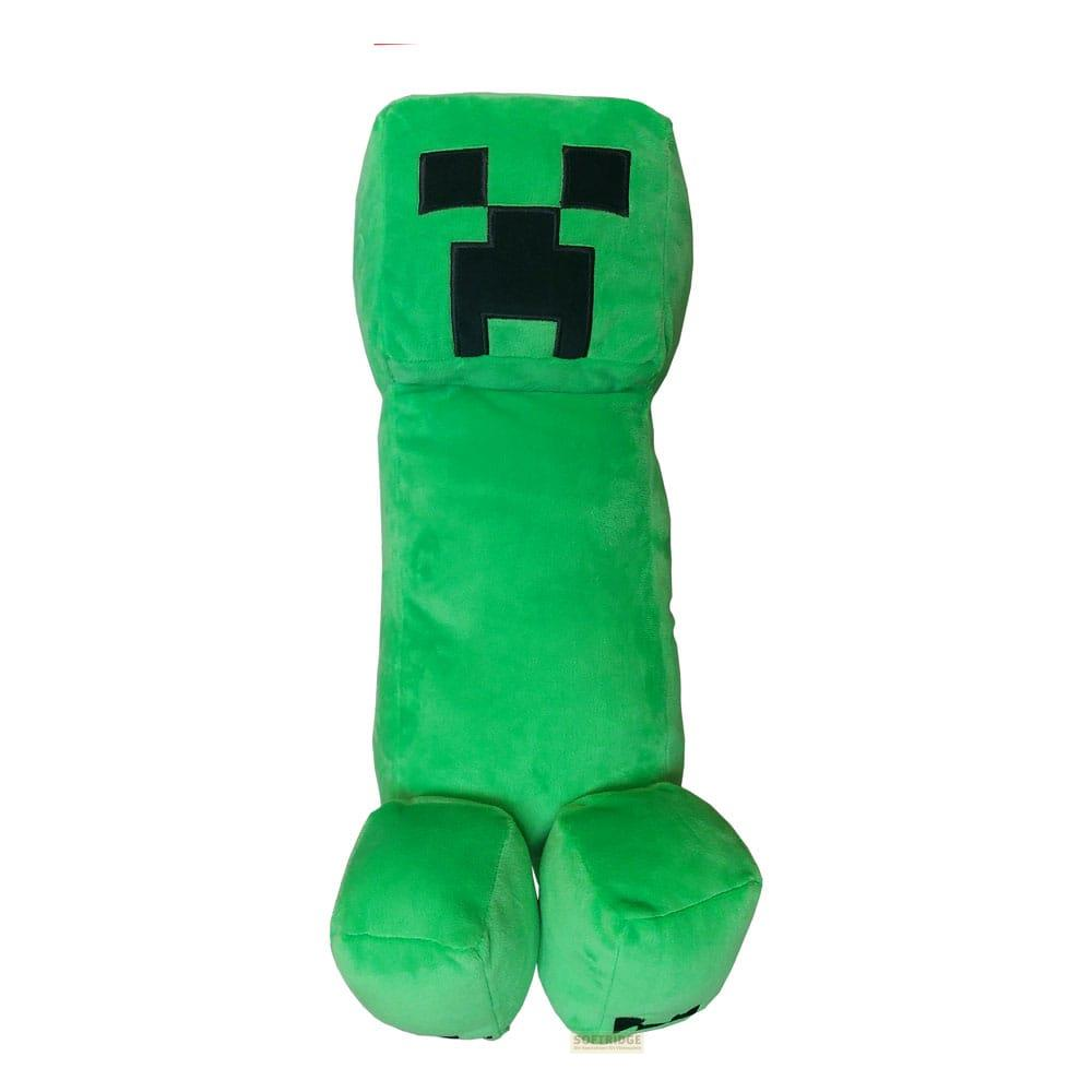 Grüner Minecraft Creeper Plüsch mit schwarzem Gesicht und Füßen auf weißem Hintergrund.