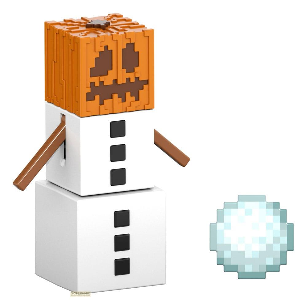 Pixeliger Schneemann mit Kürbiskopf, Zweigen als Arme und Schneeball-Accessoire.