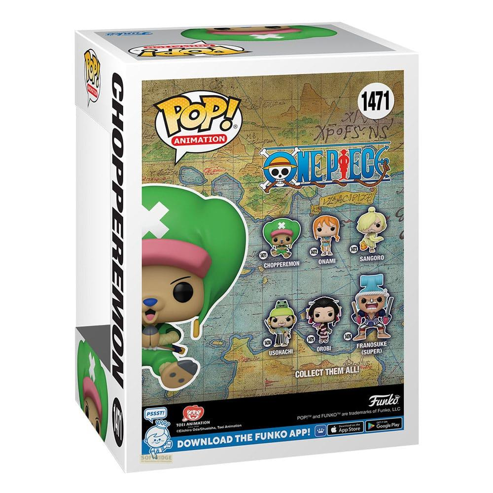 Funko Pop! Box mit Chopperemon, einer Figur aus One Piece, auf einer Schatzkarte.