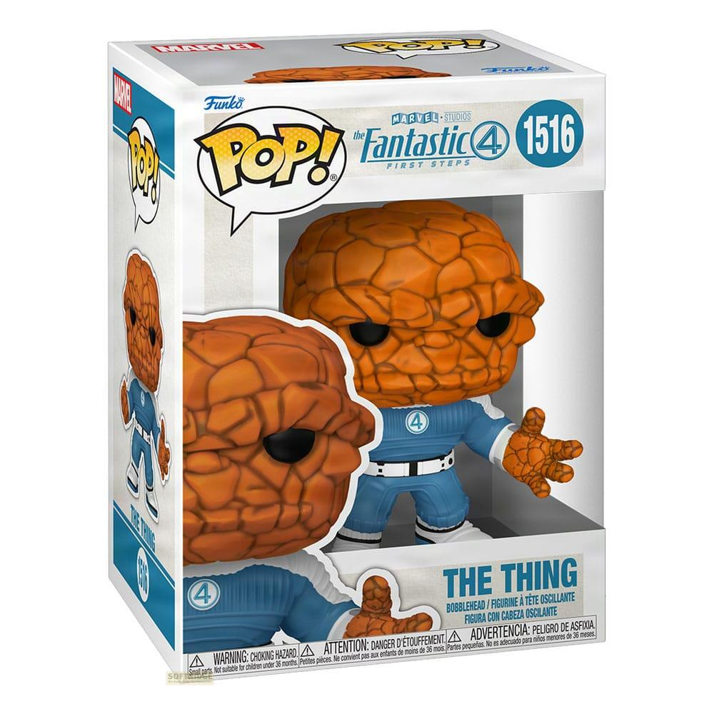 Funko Pop! The Thing Bobblehead mit oranger Felsenhaut, blauem Anzug, in einer Box.