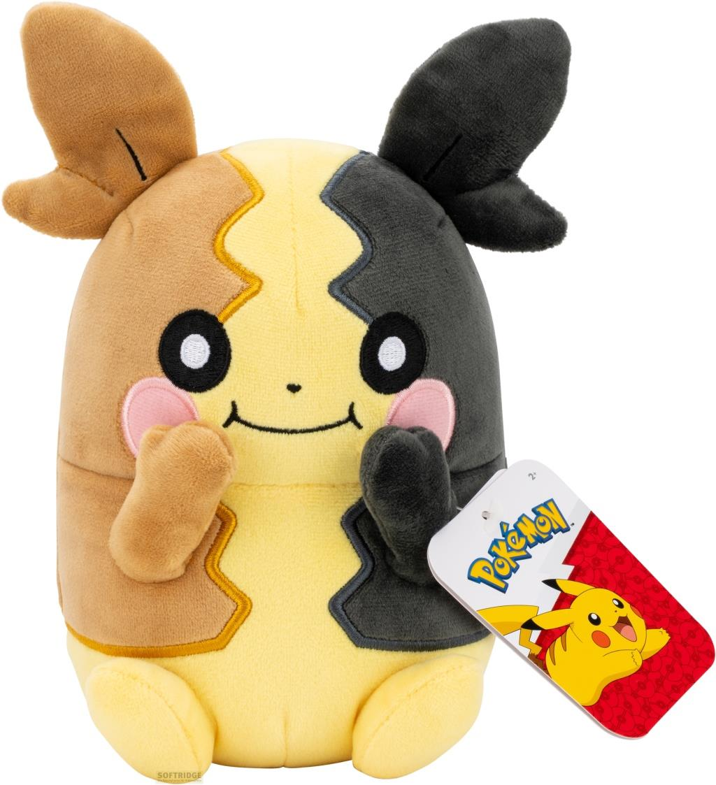 Une peluche de Morpeko, un Pokémon, en mode Affamé. Elle est jaune, marron et grise.