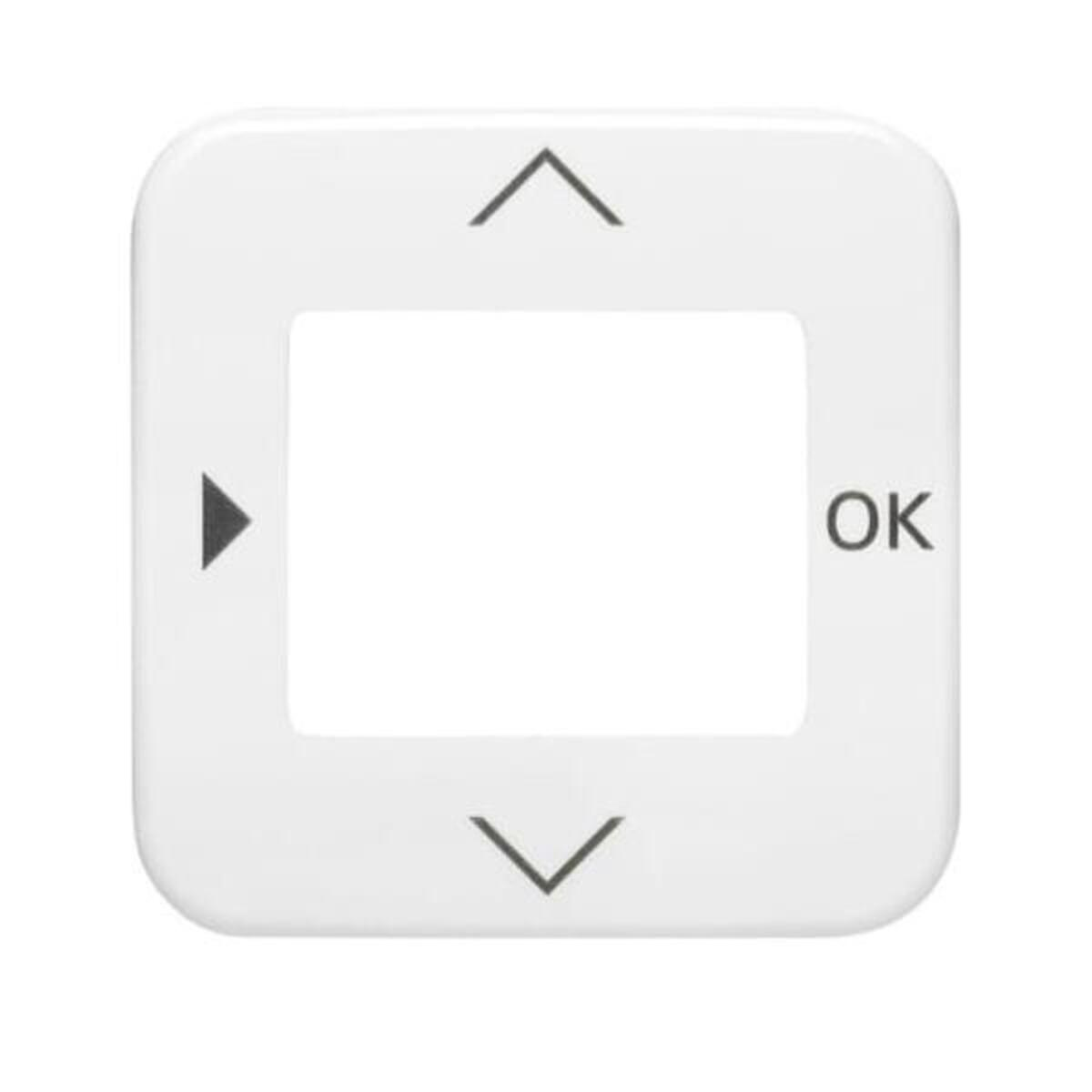 Dispositivo bianco con frecce e pulsante OK attorno a uno schermo vuoto.