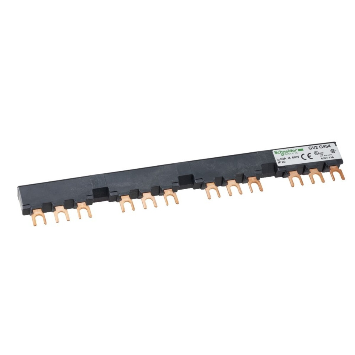Barra collettrice Schneider GV2 G454 con connettori in rame, 63A, 690V.