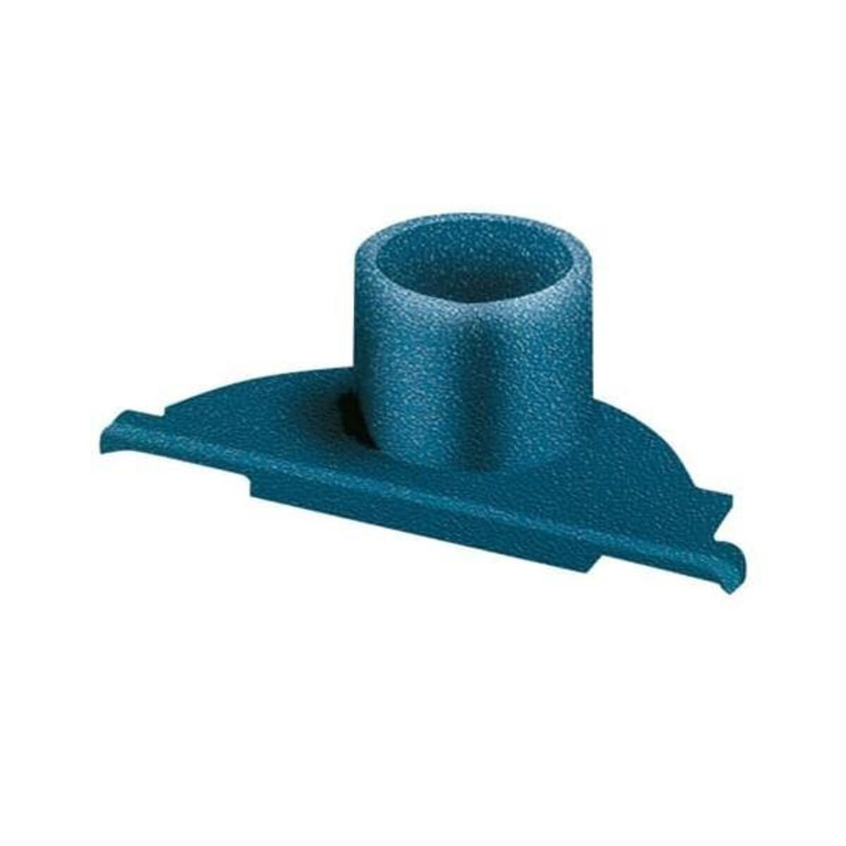 Un adattatore in plastica blu con parte superiore cilindrica e base larga.
