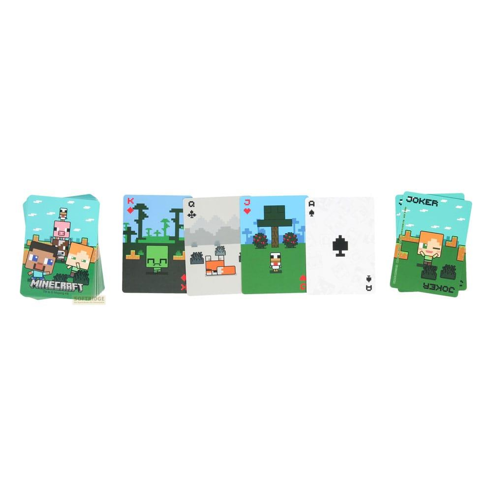 Karty do gry w stylu Minecraft: talia, karty K, Q, J, A i Joker wyświetlone.