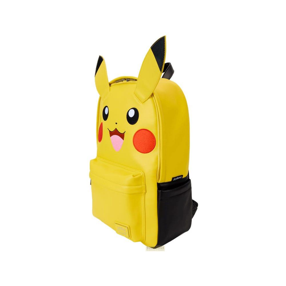 Mochila amarilla de Pikachu con detalles negros, con su cara y orejas.