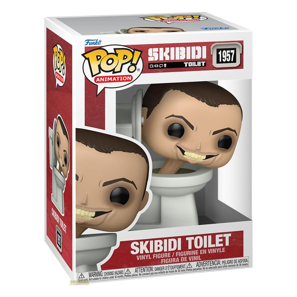 Figura de vinilo Funko Pop! Skibidi Toilet en caja con advertencias.