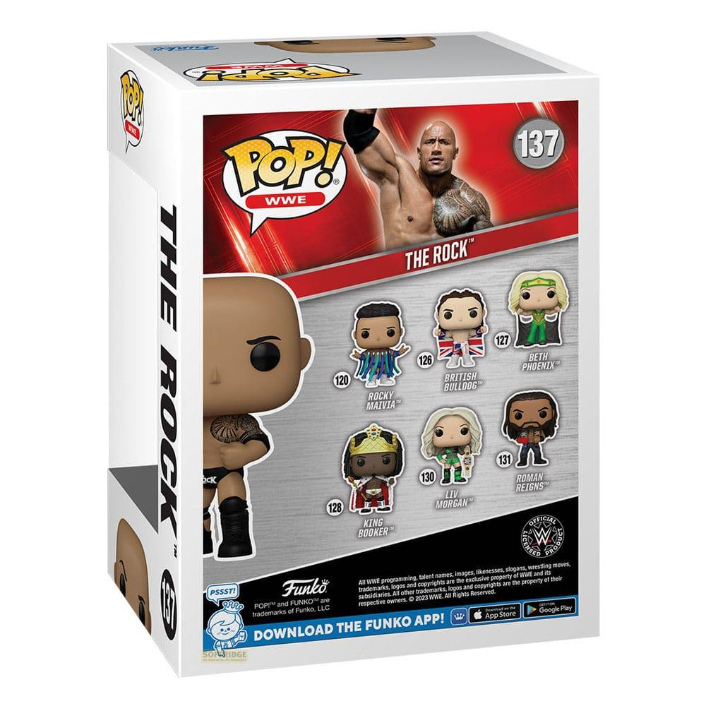 Caja Funko Pop! con The Rock y otros luchadores de la WWE al frente.