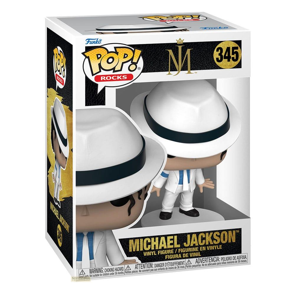 Funko Pop! Vinylfigur von Michael Jackson im weißen Anzug und Hut.