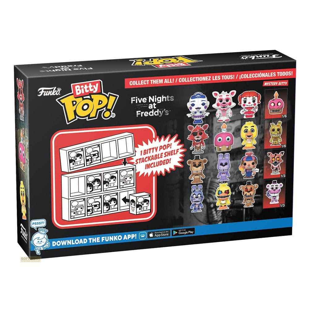 Pudełko Funko Bitty Pop! Five Nights at Freddy's z figurkami kolekcjonerskimi i półką.