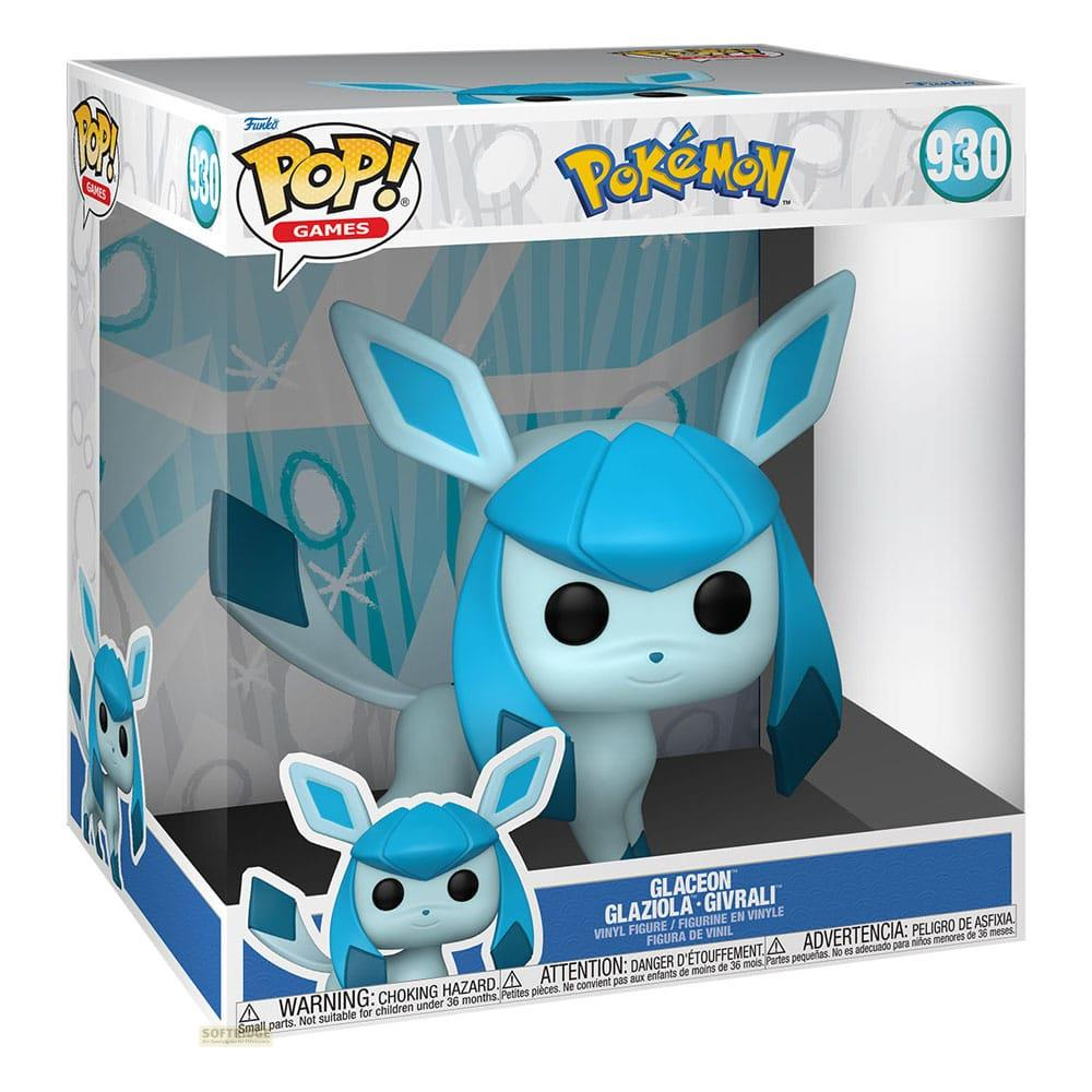 Statua in vinile Funko Pop! Glaceon nella sua scatola, con una statua Glaceon più piccola.