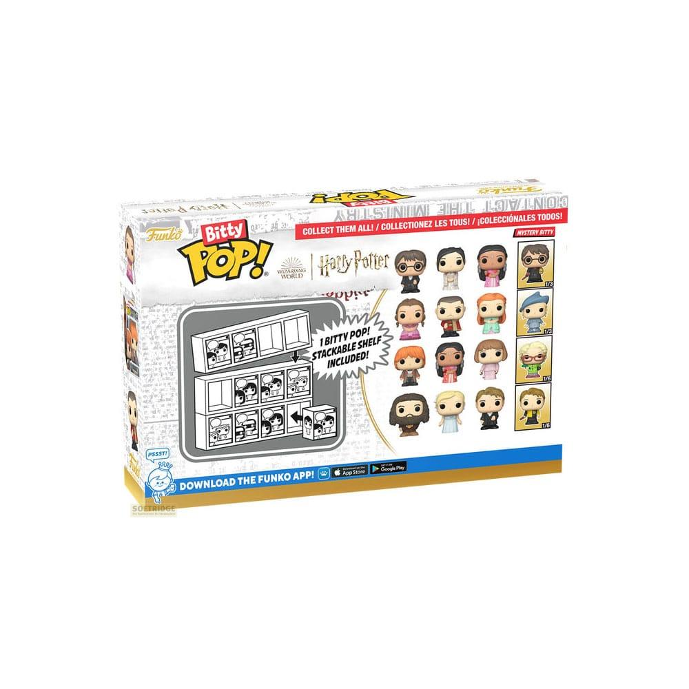 La caja Funko Bitty Pop! Harry Potter muestra figuras y un estante apilable. ¡Colecciónalos!
