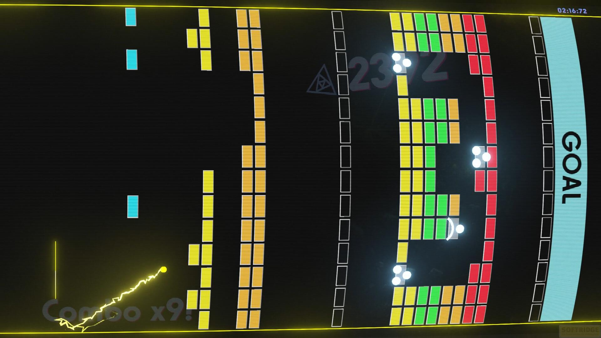 Ein Videospielbildschirm mit Blöcken, Zahlen und dem Wort GOAL.