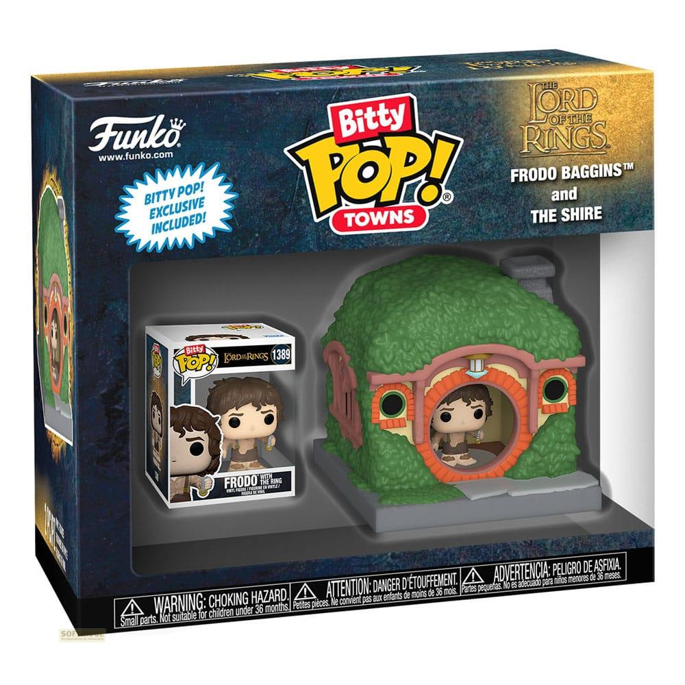 Funko Bitty Pop! Set mit Frodo Beutlin und dem Auenland aus Herr der Ringe.