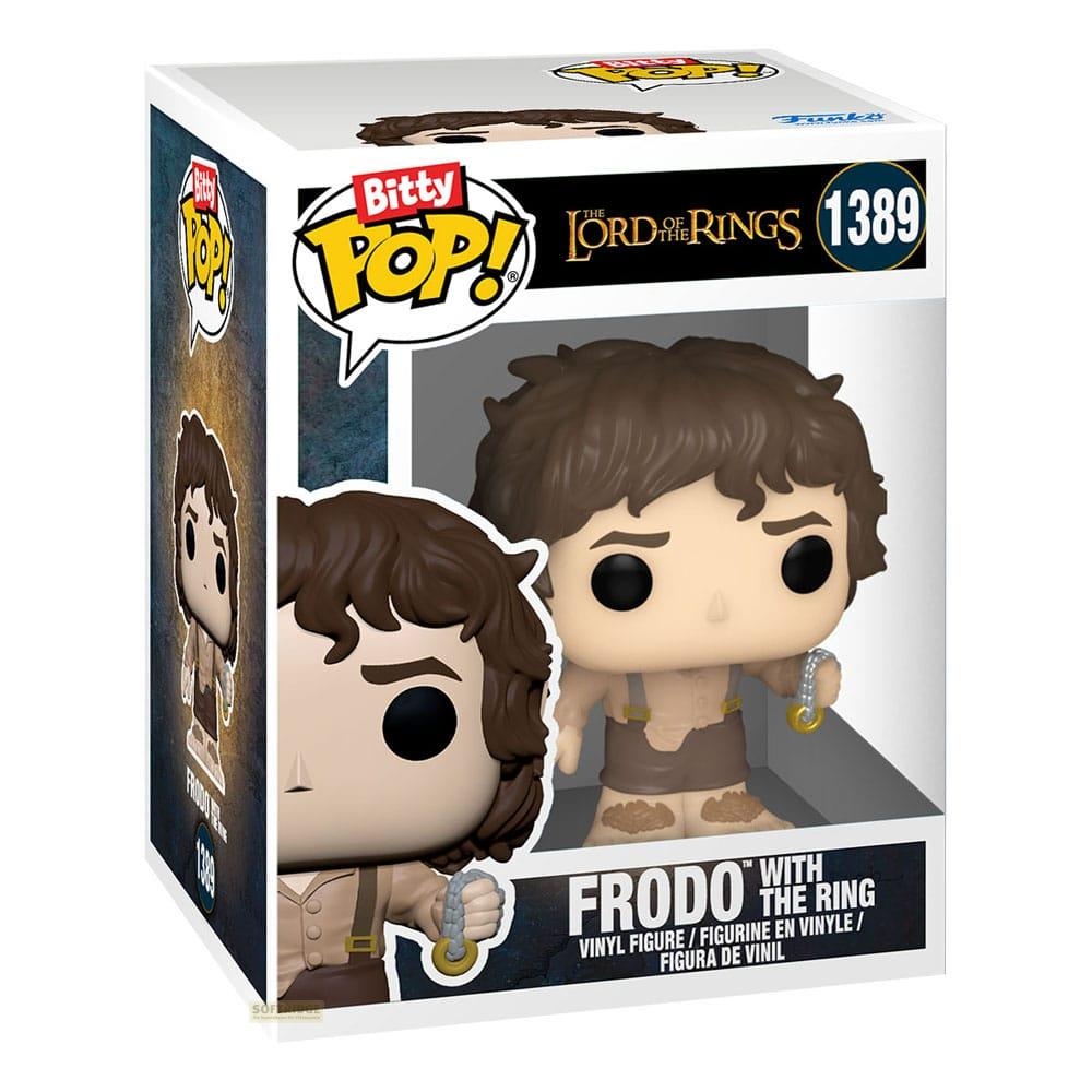 Funko Pop! Vinylfigur von Frodo Beutlin aus Herr der Ringe, der den Einen Ring hält.