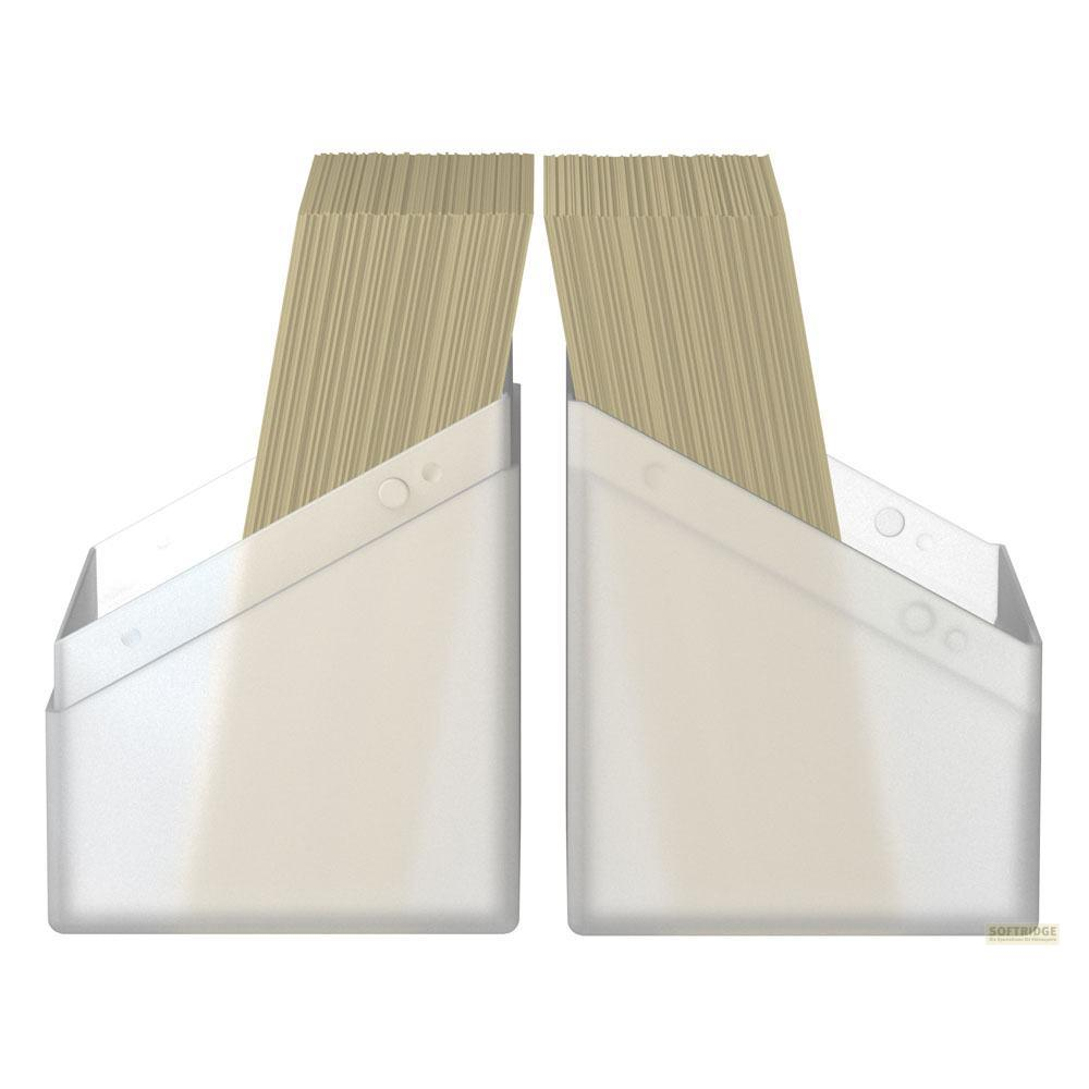 Zwei beige Behälter mit vielen dünnen, hellbraunen Stäbchen, die nach oben ragen.