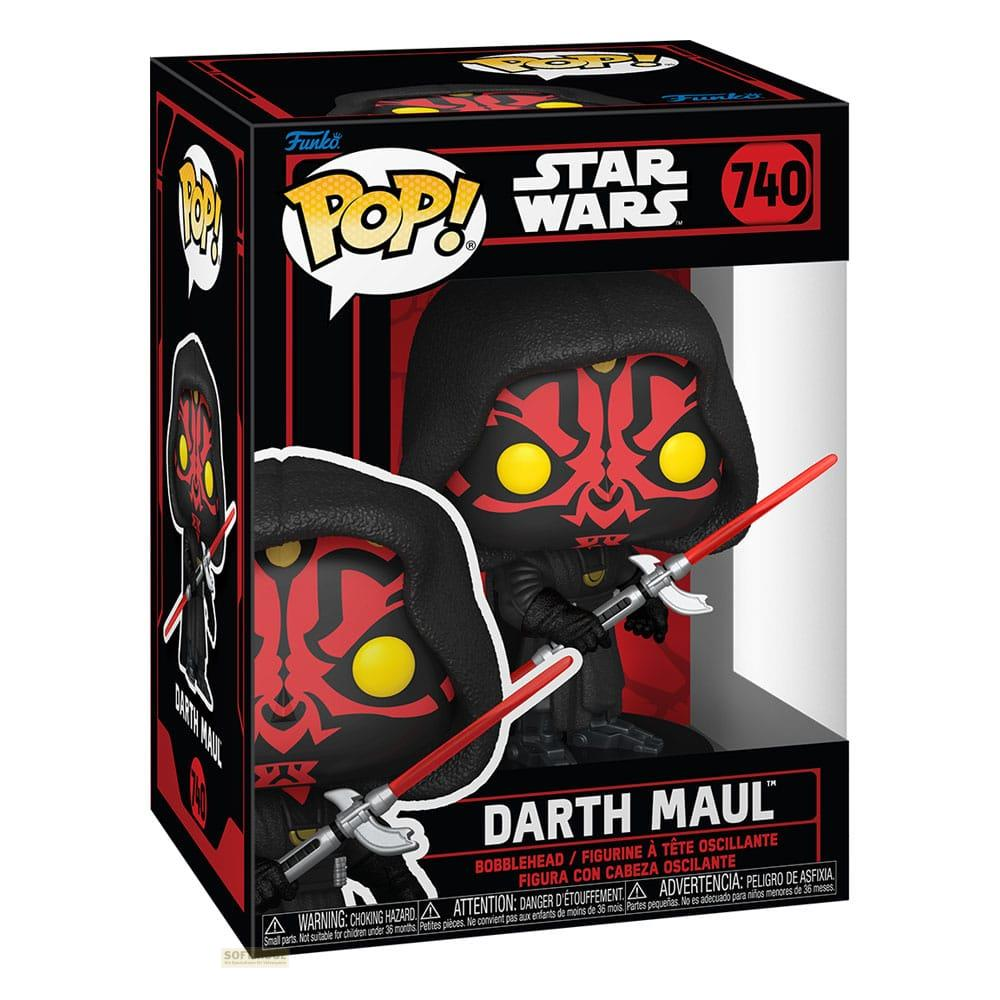 Statua Funko Pop! Star Wars Darth Maul con testa oscillante in scatola. Spada laser rossa. Numero 740.
