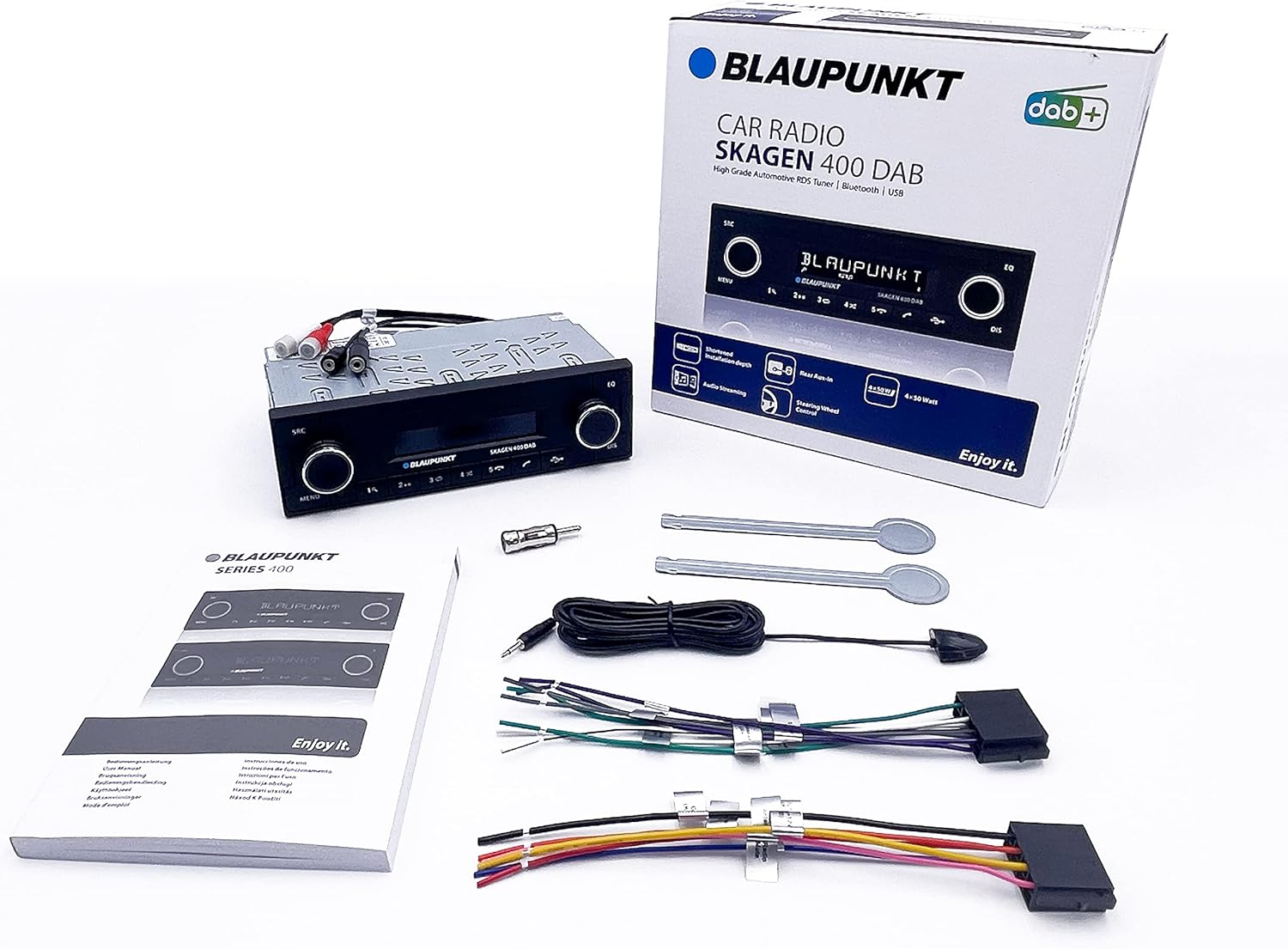Blaupunkt Autoradio, Handbuch und Zubehör inkl. Kabel und Antennenadapter.