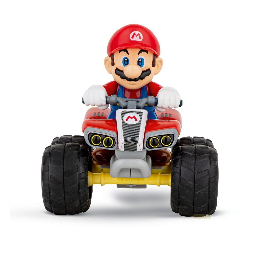 Jouet du personnage Mario sur un VTT rouge avec châssis jaune.